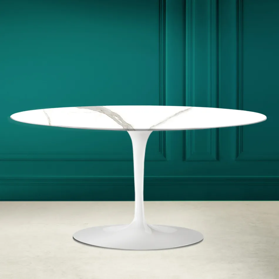 Tulip Saarinen Owalny Stolik Kawowy H 41 w Calacatta Michelangelo Made in Italy - Scarlet Viadurini