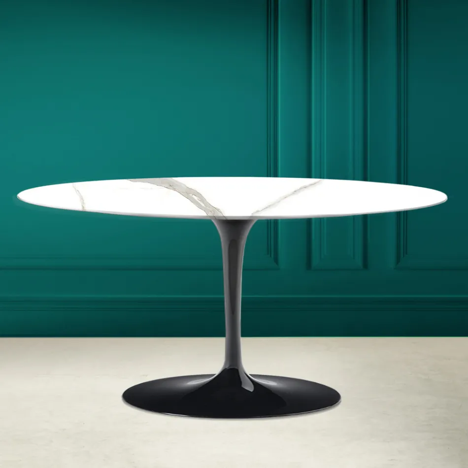 Tulip Saarinen Owalny Stolik Kawowy H 41 w Calacatta Michelangelo Made in Italy - Scarlet Viadurini