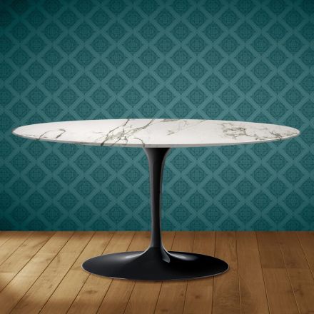 Stolik kawowy Saarinen Tulip, owalny, wys. 41 cm, ceramika Aura 22, wyprodukowano we Włoszech – szkarłatny Viadurini