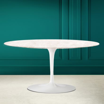 Owalny stolik kawowy Tulip Saarinen H 41 z diamentowej kremowej ceramiki Made in Italy - Scarlet Viadurini