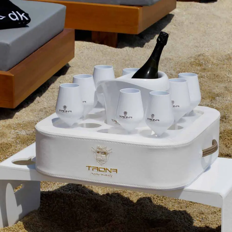 Stolik kawowy - pływająca taca w eko-skórze i pleksi Trona Viadurini