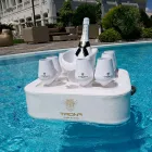 Stolik kawowy - pływająca taca w eko-skórze i pleksi Trona Viadurini