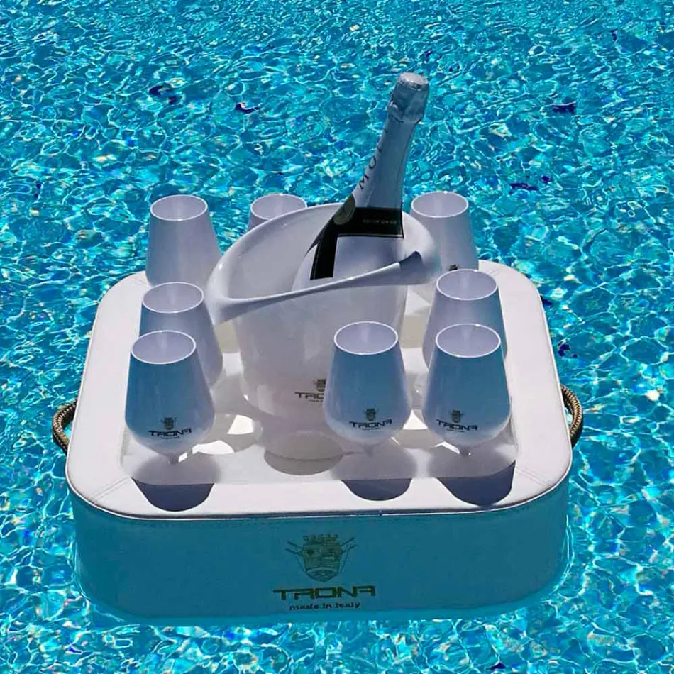 Stolik kawowy - pływająca taca w eko-skórze i pleksi Trona Viadurini