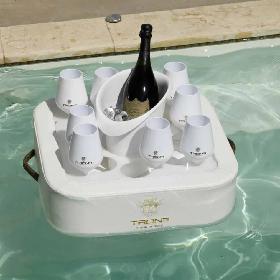 Stolik kawowy - pływająca taca w eko-skórze i pleksi Trona Viadurini