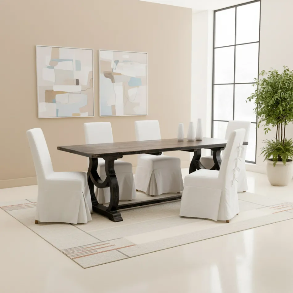 Stół z drewna sosnowego 200x100 cm z antyczną podstawą pod umywalkę - Aieta Viadurini