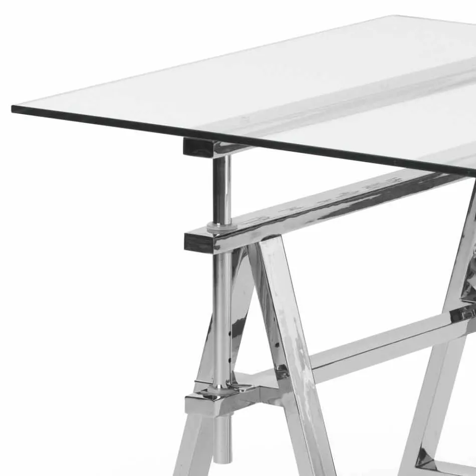 Stolik ze stali / szkła o regulowanej wysokości (L190xH72 / 74 / 78xP90cm) Cristal Viadurini