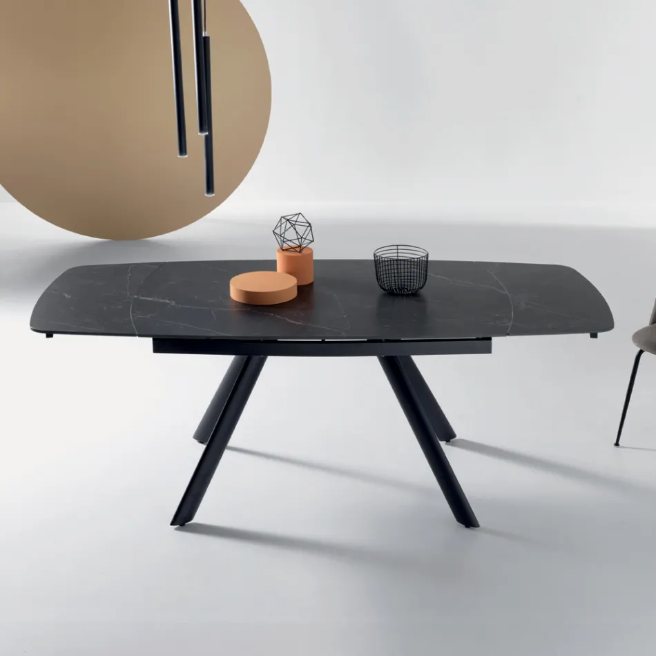 Stół rozkładany 140/210x90 cm z kamienia spiekanego z efektem marmuru - Atrium Viadurini