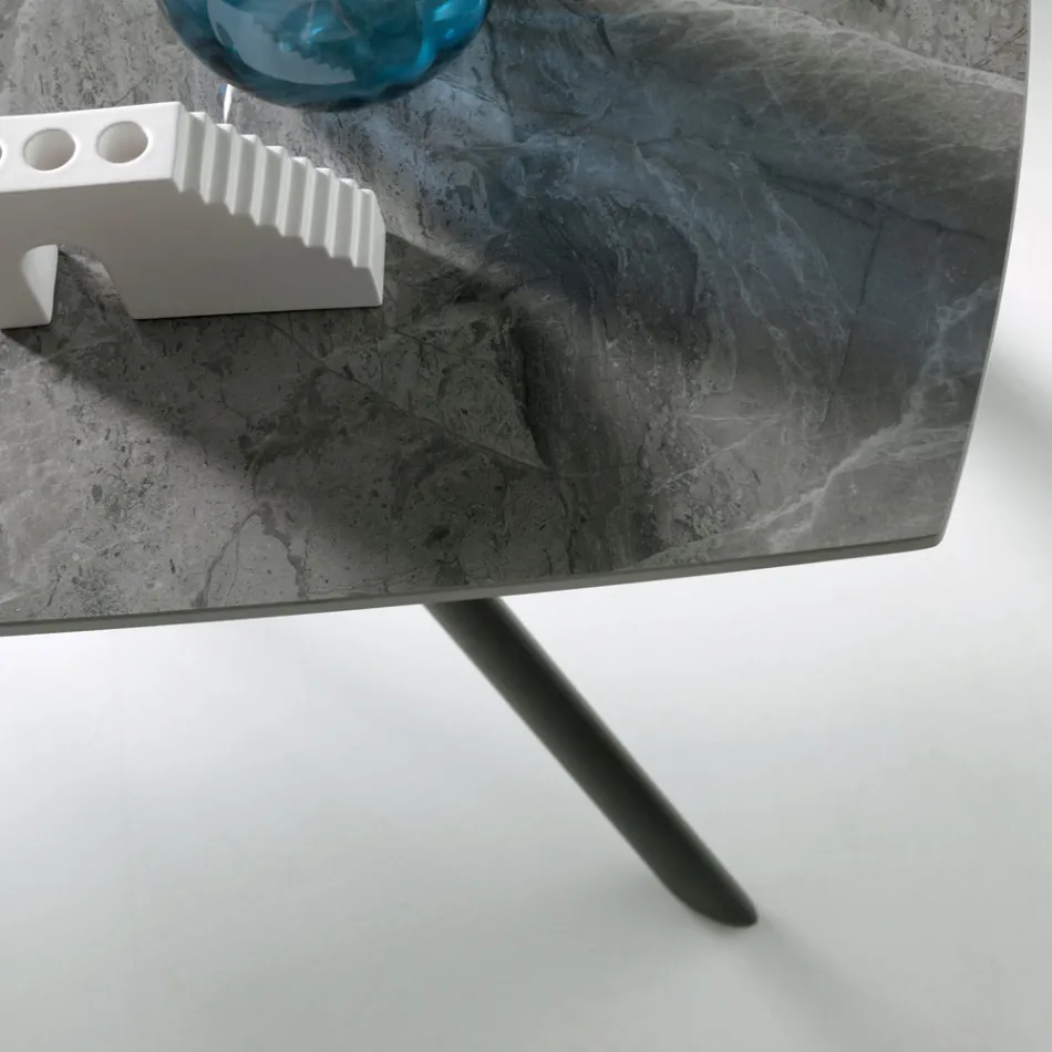 Rozkładany stół 140/210x90 cm z kamienia spiekanego z efektem marmuru - Atrium Viadurini