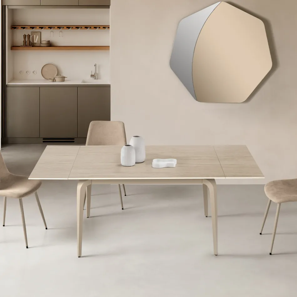 Rozkładany stół 160/240x90 cm z kamienia spiekanego z efektem marmuru - Samus Viadurini