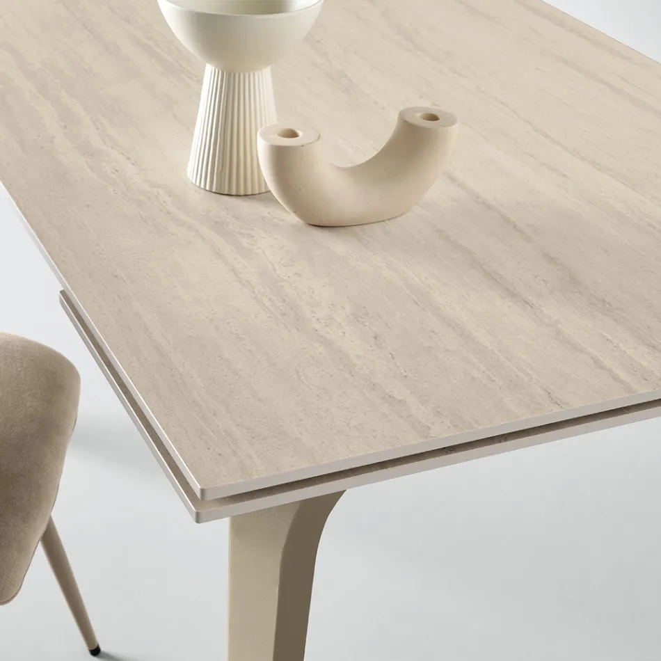 Rozkładany stół 160/240x90 cm z kamienia spiekanego z efektem marmuru - Samus Viadurini