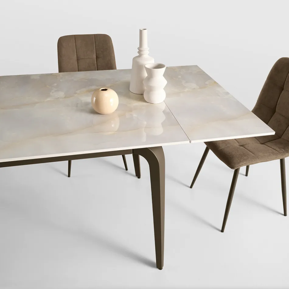 Rozkładany stół 160/240x90 cm z kamienia spiekanego z efektem marmuru - Samus Viadurini