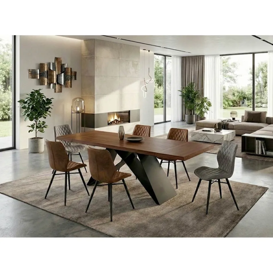 Rozkładany stół 160/240x90 cm z orzecha włoskiego i żelaza - Nodo Viadurini