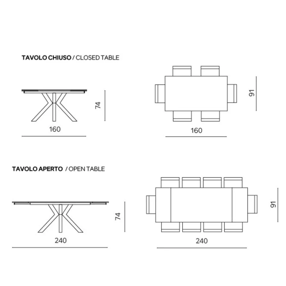 Rozkładany stół 160/240x91 cm z kamienia spiekanego z efektem marmuru - Palazzo Viadurini