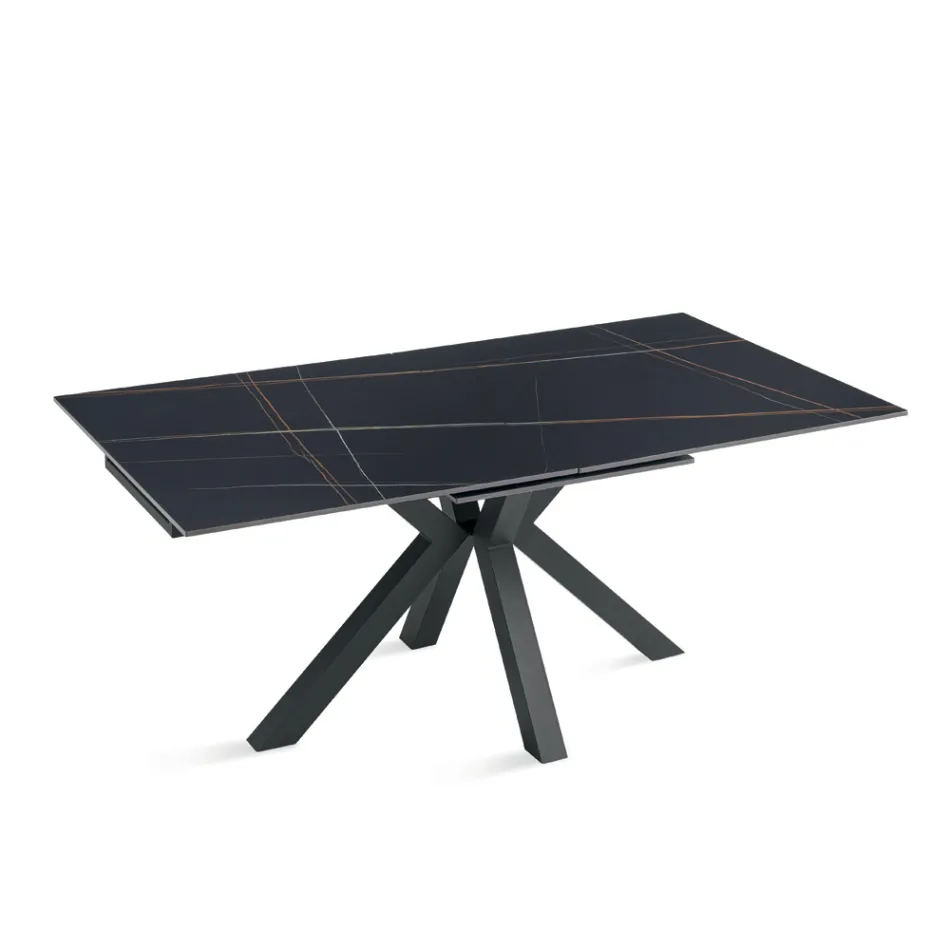 Rozkładany stół 180/240x100 cm z kamienia spiekanego z efektem marmuru - Loggia Viadurini