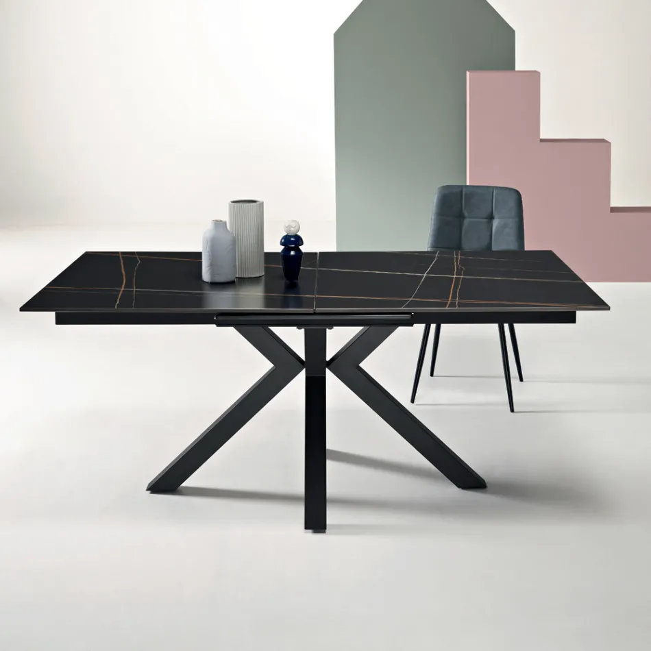 Rozkładany stół 180/240x100 cm z kamienia spiekanego z efektem marmuru - Loggia Viadurini