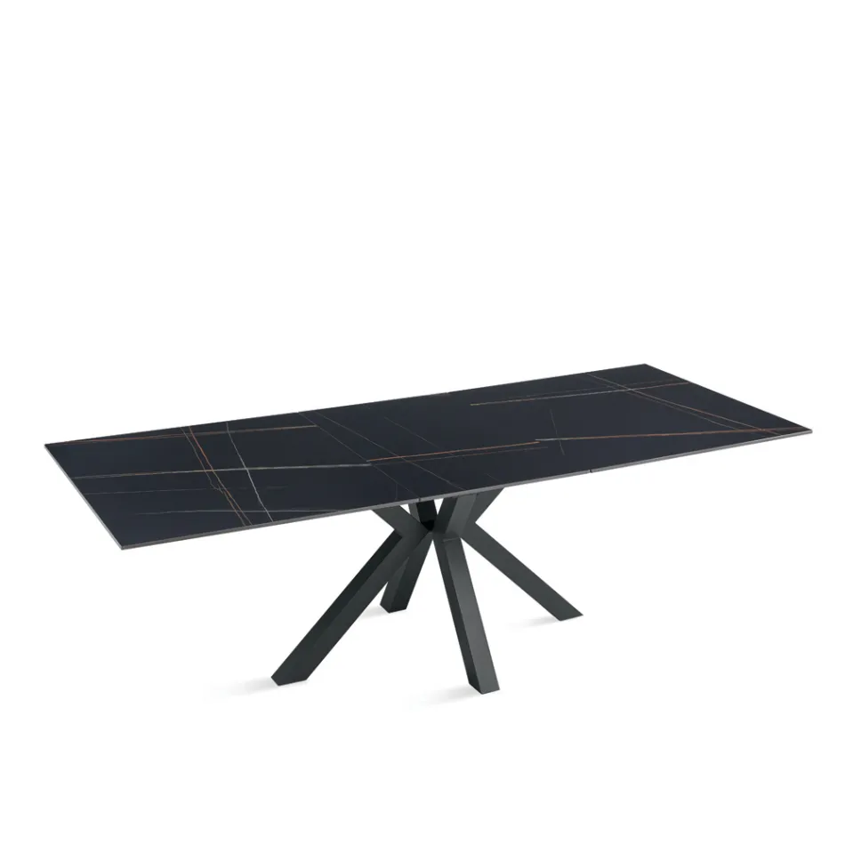 Rozkładany stół 180/240x100 cm z kamienia spiekanego z efektem marmuru - Loggia Viadurini