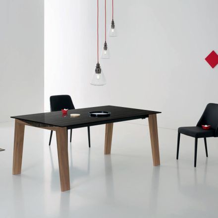 Stół rozkładany do 2,4 m z litego drewna i blatu ceramicznego - Antares Viadurini