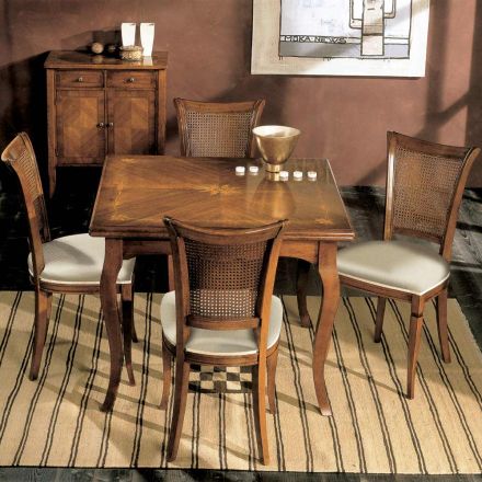 Rozkładany stół do 200 cm z 4 krzesłami z drewna Bassano Made in Italy - bursztyn Viadurini