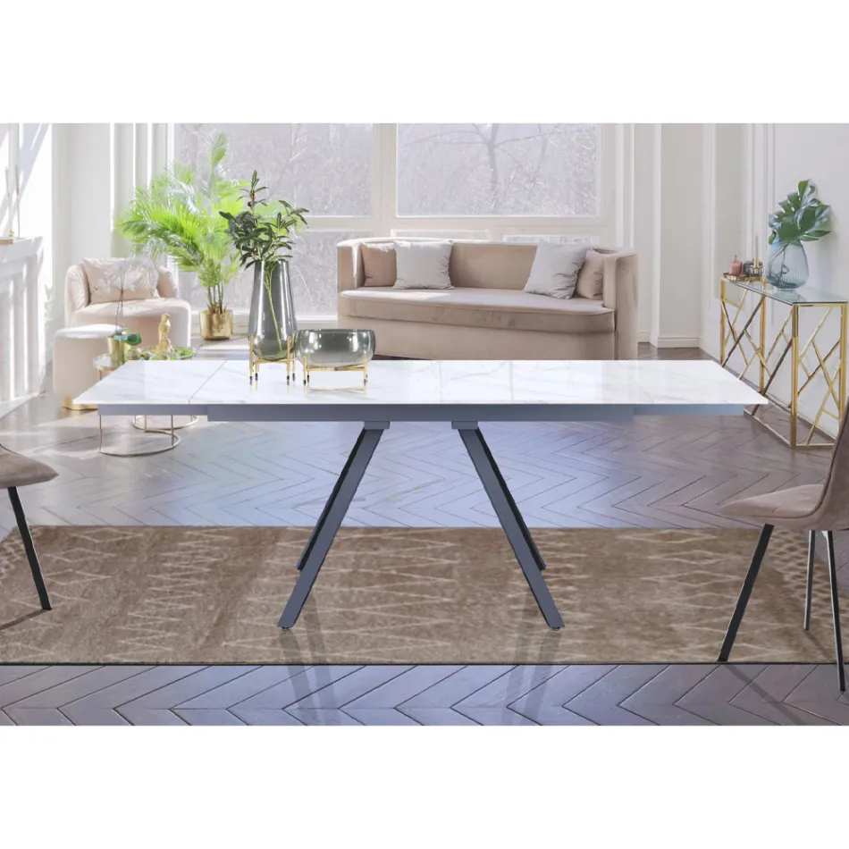 Stół rozkładany do 210 cm z szarej stali i ceramiki - Canario Viadurini