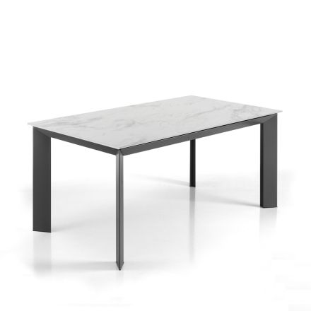Stół rozkładany do 220 cm z ceramiki z marmurowym wykończeniem - Berice Viadurini