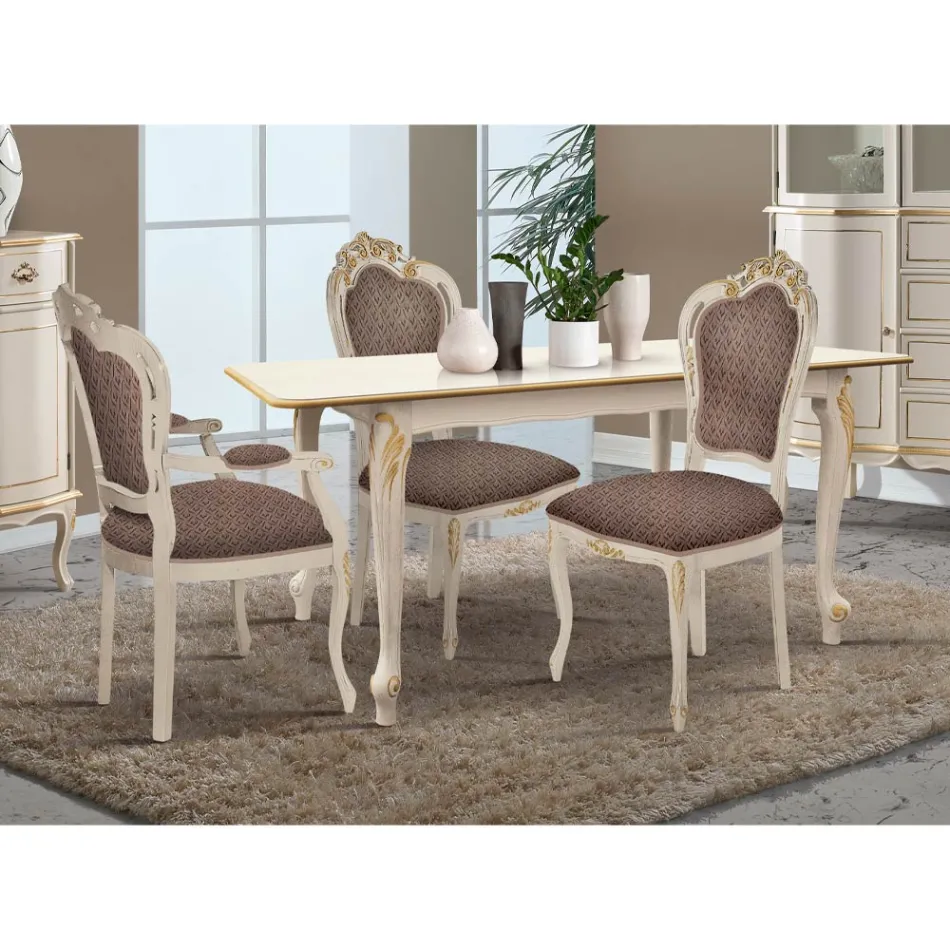 Stół rozkładany do 220 cm z białego i złotego drewna Made in Italy - Luxury Viadurini