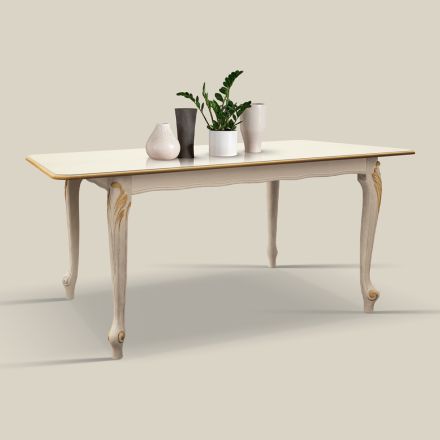Stół rozkładany do 220 cm z białego i złotego drewna Made in Italy - Luxury Viadurini