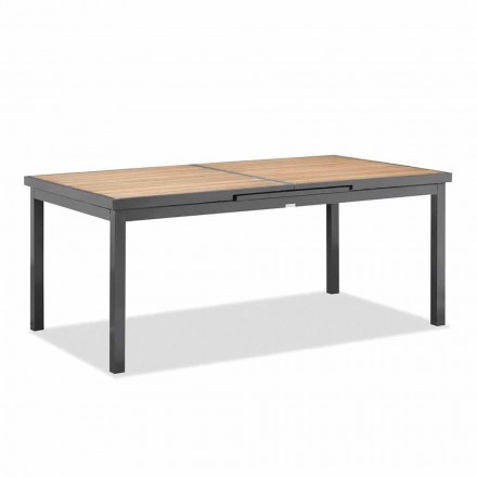 Stół zewnętrzny z aluminium i drewna tekowego z możliwością przedłużenia do 240 cm - Bilel Viadurini