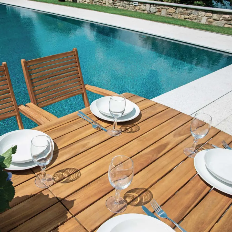 Stół rozkładany do 240 cm do ogrodu Wykonany z drewna akacjowego - Sereno Viadurini