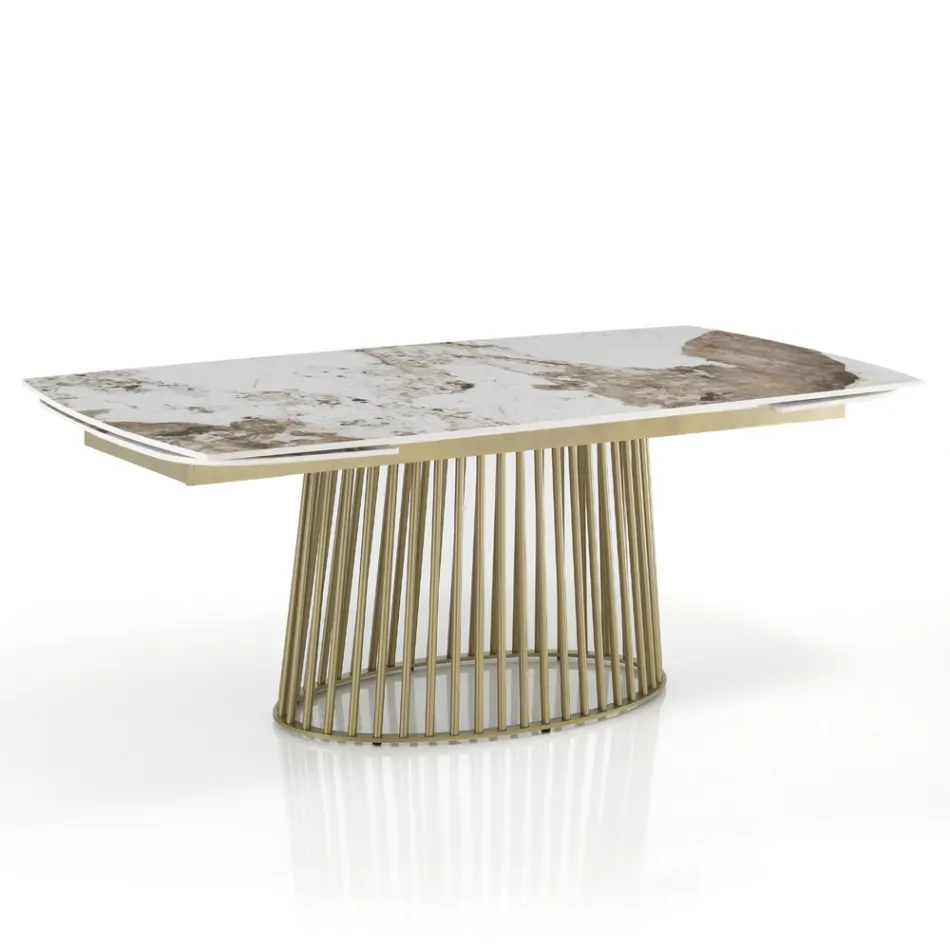 Stół rozkładany do 260 cm z wykończeniem ceramicznym, marmurowym i metalowym - Veneto Viadurini