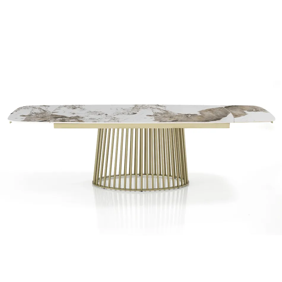 Stół rozkładany do 260 cm z wykończeniem ceramicznym, marmurowym i metalowym - Veneto Viadurini