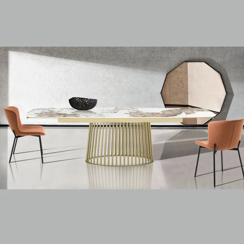 Stół rozkładany do 260 cm z wykończeniem ceramicznym, marmurowym i metalowym - Veneto Viadurini