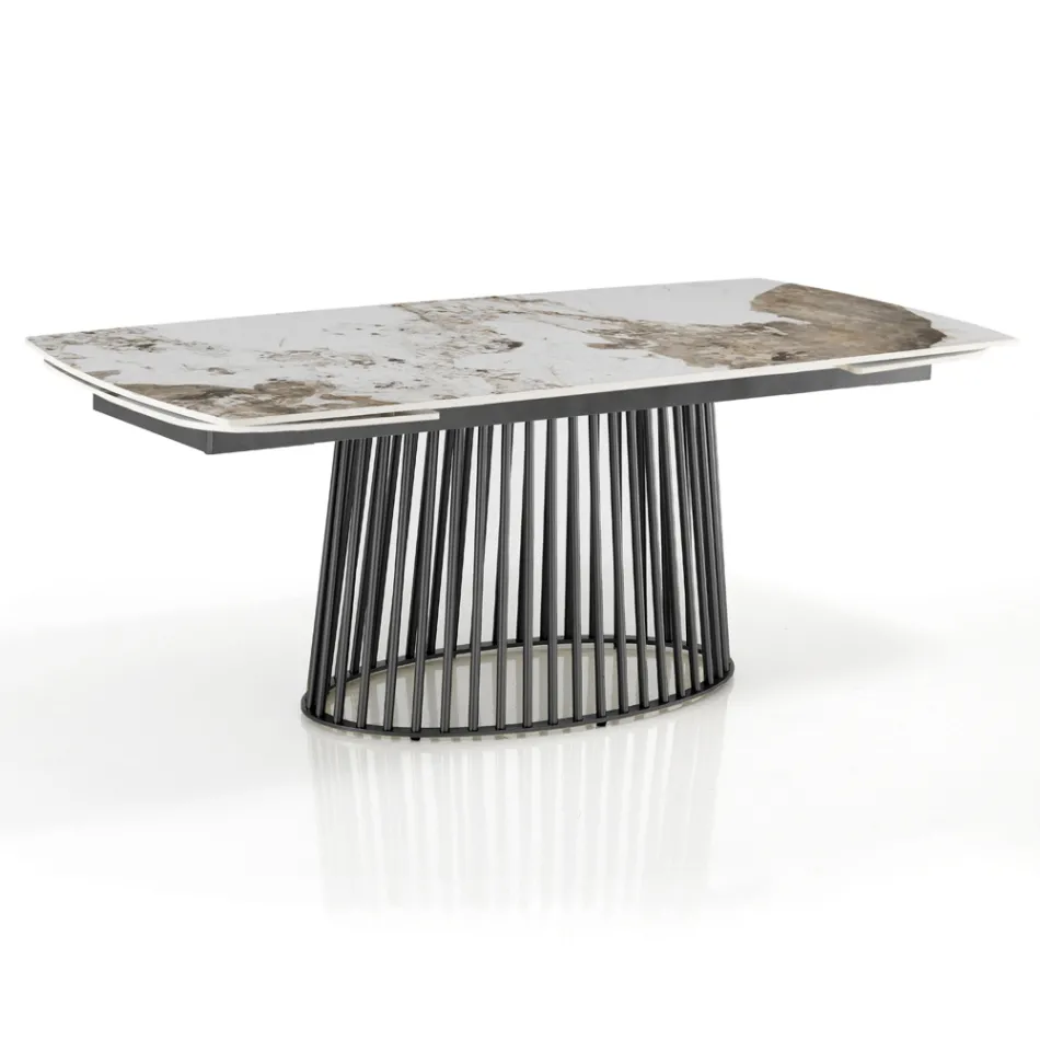 Stół rozkładany do 260 cm z wykończeniem ceramicznym, marmurowym i metalowym - Veneto Viadurini