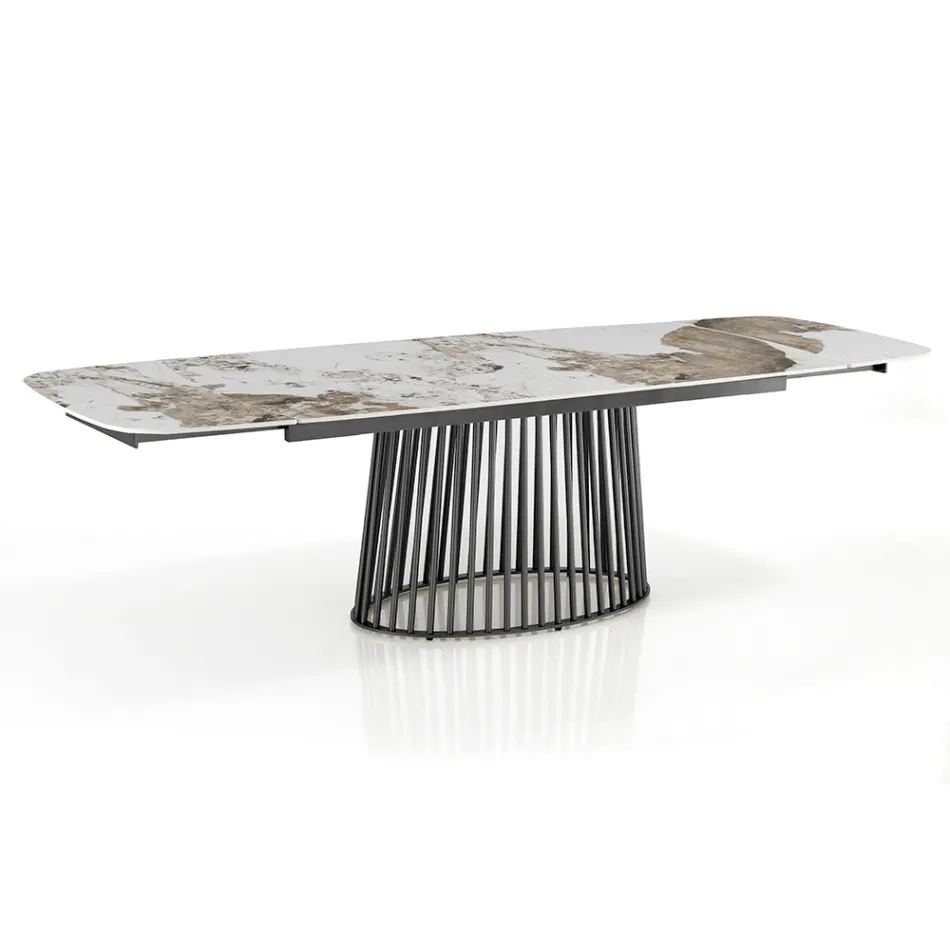 Stół rozkładany do 260 cm z wykończeniem ceramicznym, marmurowym i metalowym - Veneto Viadurini