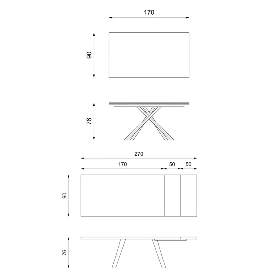 Stół rozkładany do 270 cm z blatem HPL i aluminiową podstawą - Szukaj Viadurini