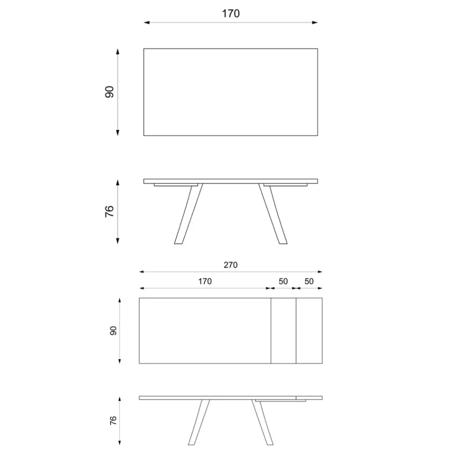 Stół rozkładany do 270 cm z blatem HPL i aluminiową podstawą - Villongo Viadurini