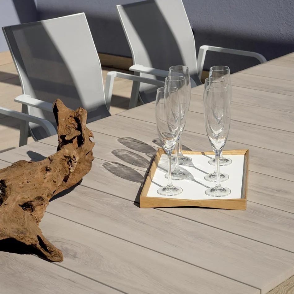 Stół rozkładany do 276 cm z aluminium imitującym drewno - Ovara Viadurini