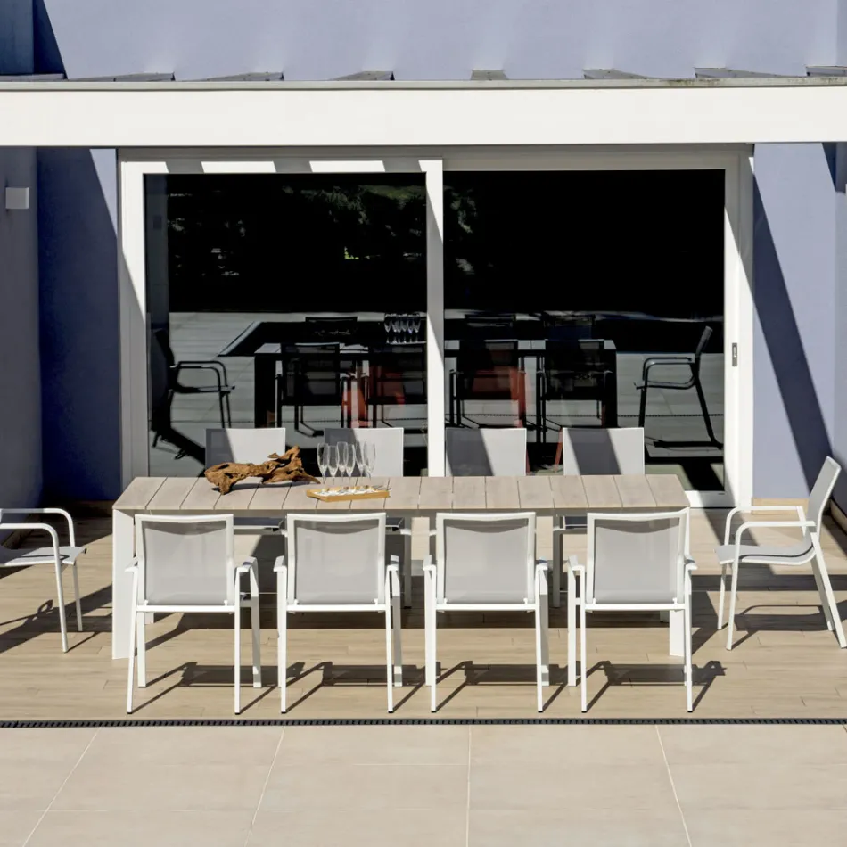 Stół rozkładany do 276 cm z aluminium imitującym drewno - Ovara Viadurini