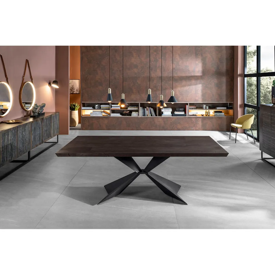 Stół rozkładany do 300 cm z metalową podstawą i dębowym blatem - granatowy Viadurini