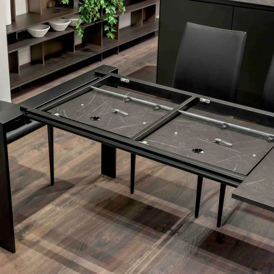 Stół rozkładany 310 cm z blatem laminowanym i podstawą metalową - Spilla Viadurini