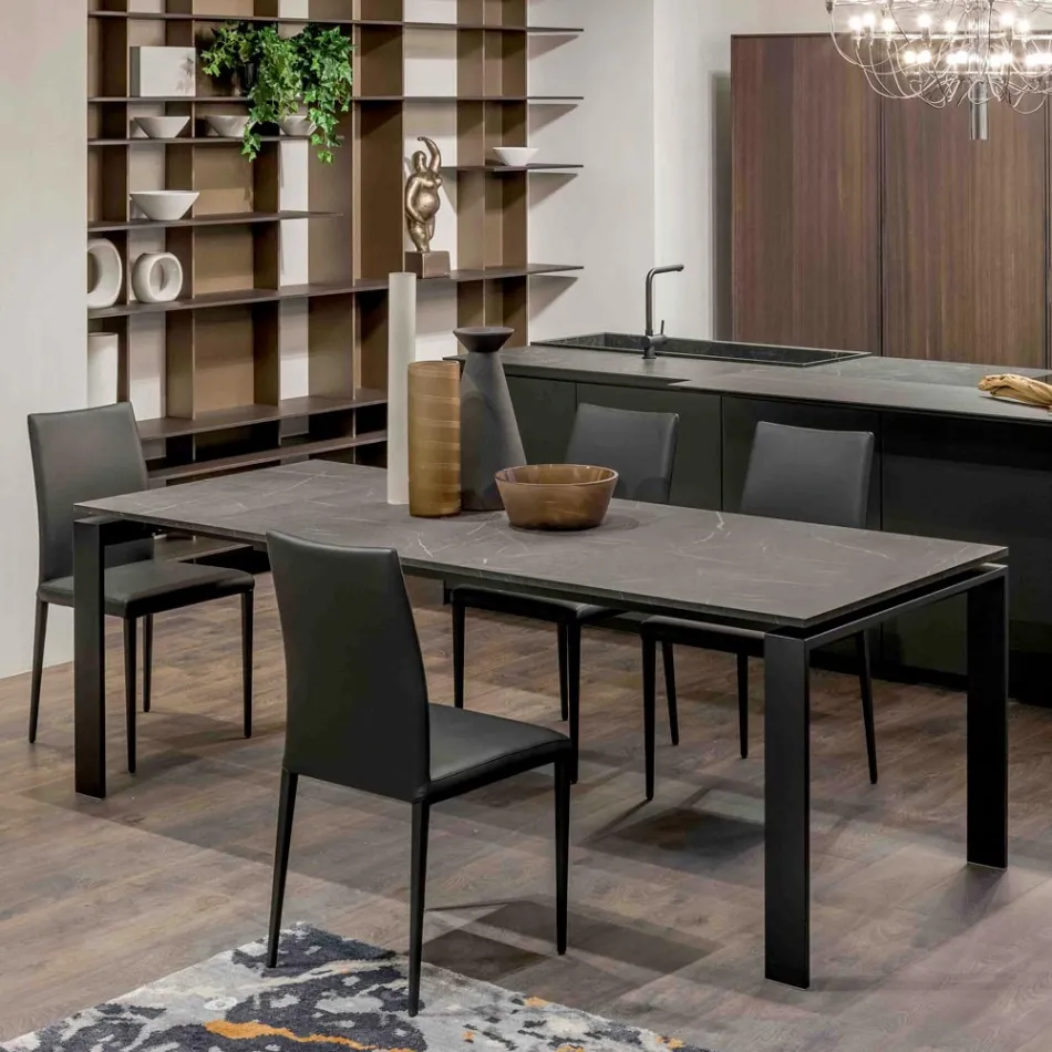 Stół rozkładany 310 cm z blatem laminowanym i podstawą metalową - Spilla Viadurini