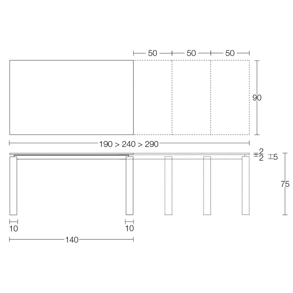Stół rozkładany 310 cm z blatem laminowanym i podstawą metalową - Spilla Viadurini