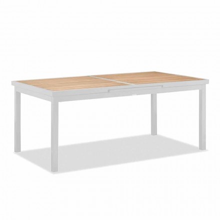 Rozkładany stół zewnętrzny z aluminium i blatem z drewna tekowego - Bilel Viadurini