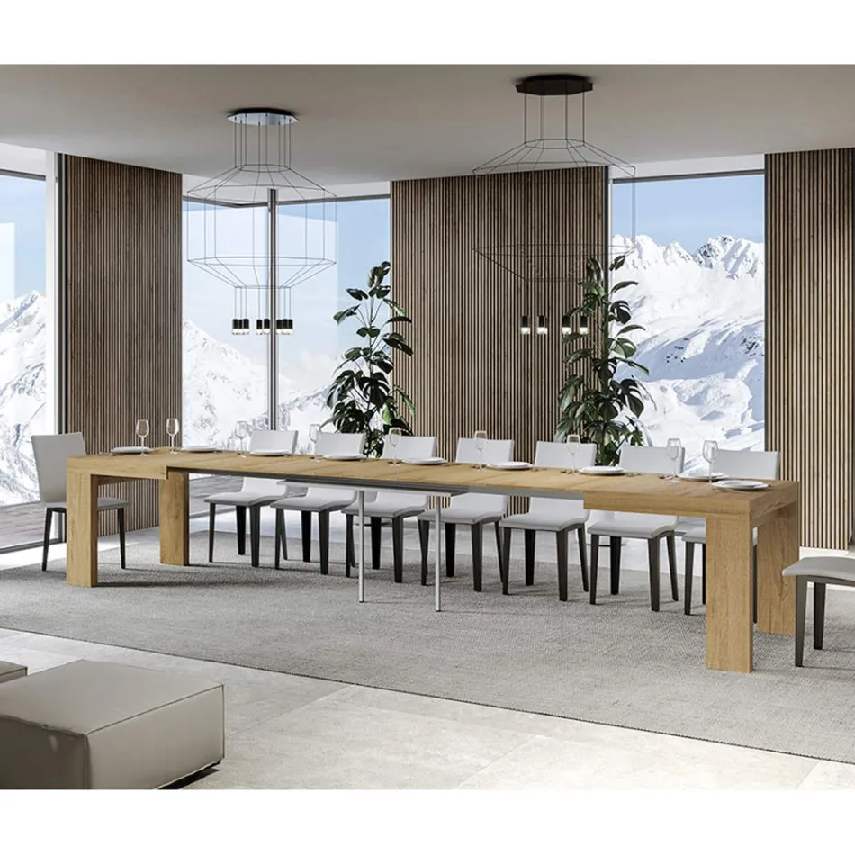 Rozkładany stół do 440 cm z drewnianych mikrocząstek Made in Italy - drzewo Viadurini