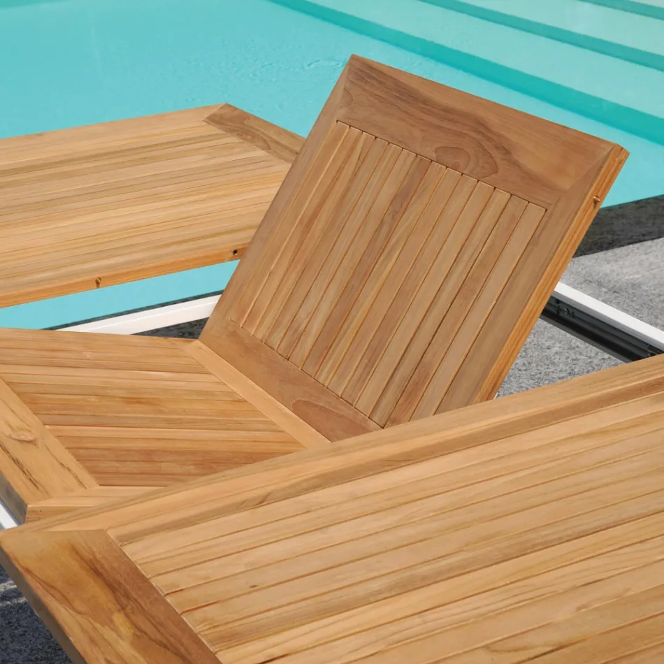 Rozkładany stół motylkowy do 210 cm z aluminium i blatem z drewna tekowego - Incanto Viadurini