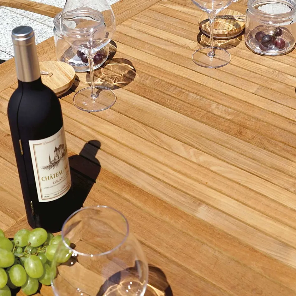 Rozkładany stół motylkowy do 210 cm z aluminium i blatem z drewna tekowego - Incanto Viadurini