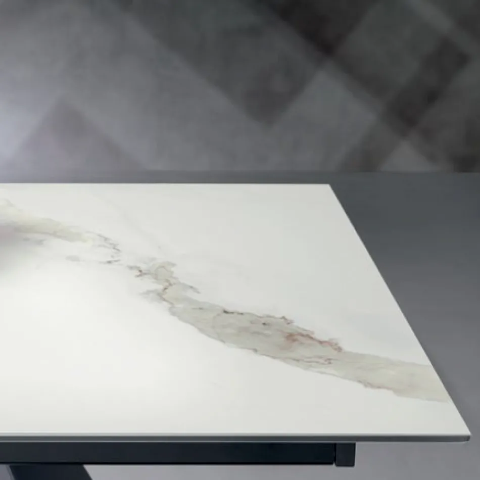 Rozkładany stół z bocznym przedłużeniem ze szkła ceramicznego - Aperol Viadurini