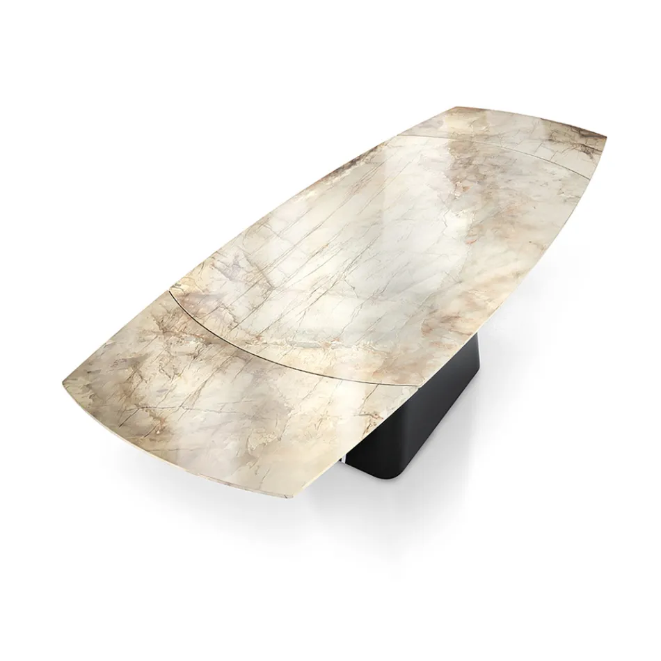 Rozkładany stół ze stalową podstawą i ceramicznym blatem z marmurowym wykończeniem - Emilia  Viadurini