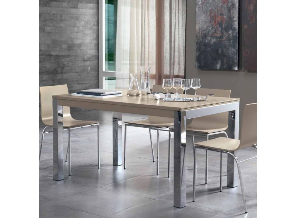 Rozkładany stół z blatem z drewna orzechowego Tanganika i metalowymi nogami - Ketla Viadurini