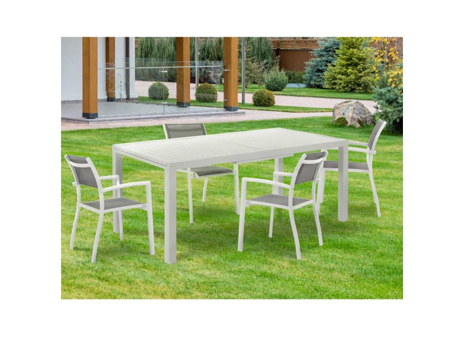 Rozkładany stół ogrodowy z białym aluminiowym blatem i podstawą - Parler Viadurini
