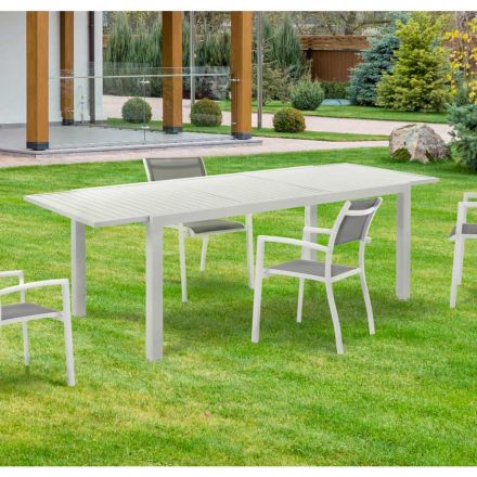 Rozkładany stół ogrodowy z białym aluminiowym blatem i podstawą - Parler Viadurini